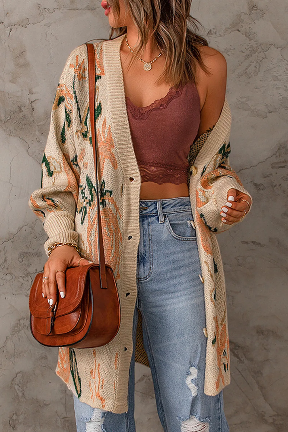 Abstract Floral Button Front Cardigan