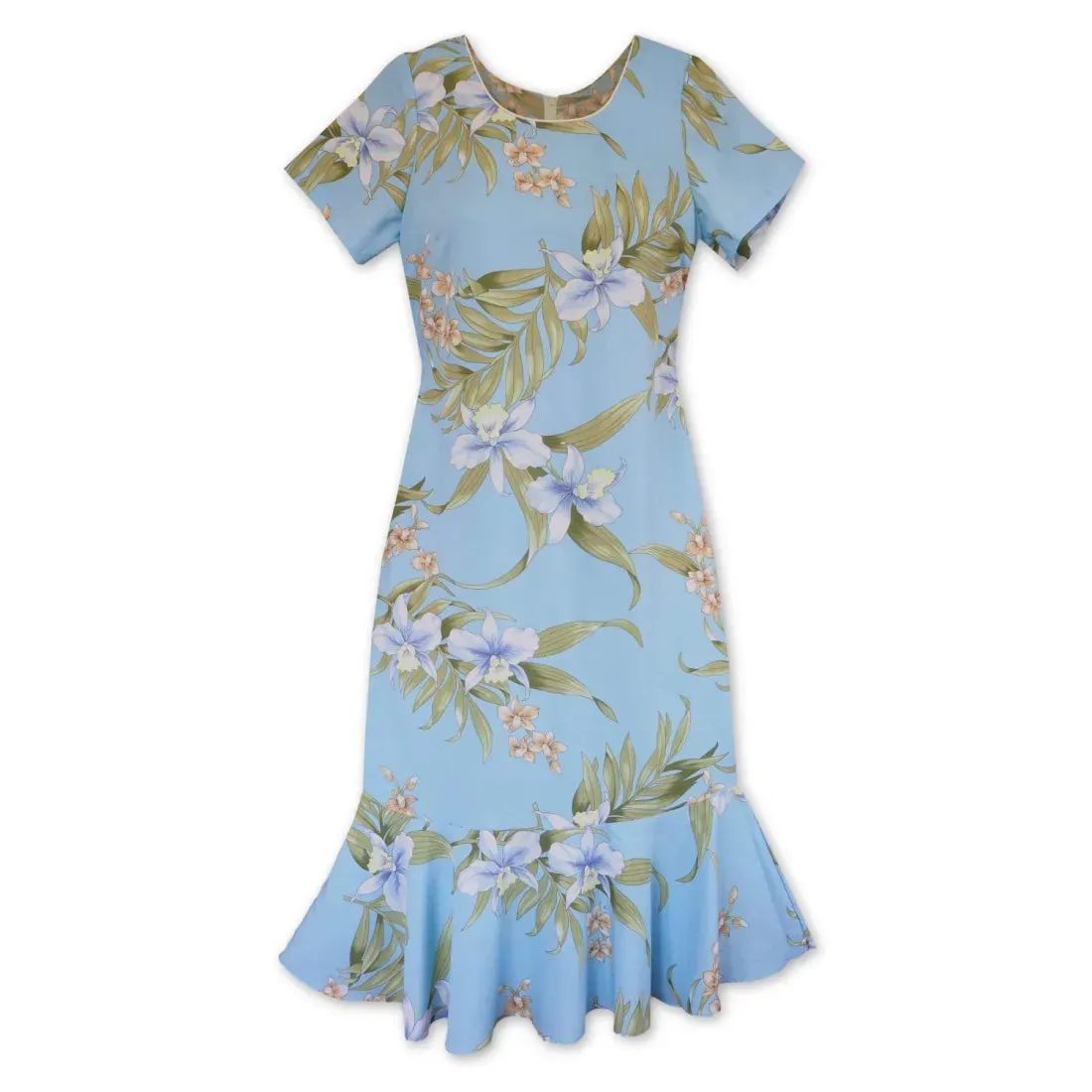 Bamboo Orchid Baby Blue Laka Hawaiian Dress