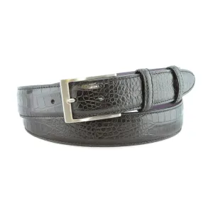 Black mock crocodile belt with satin silver buckle