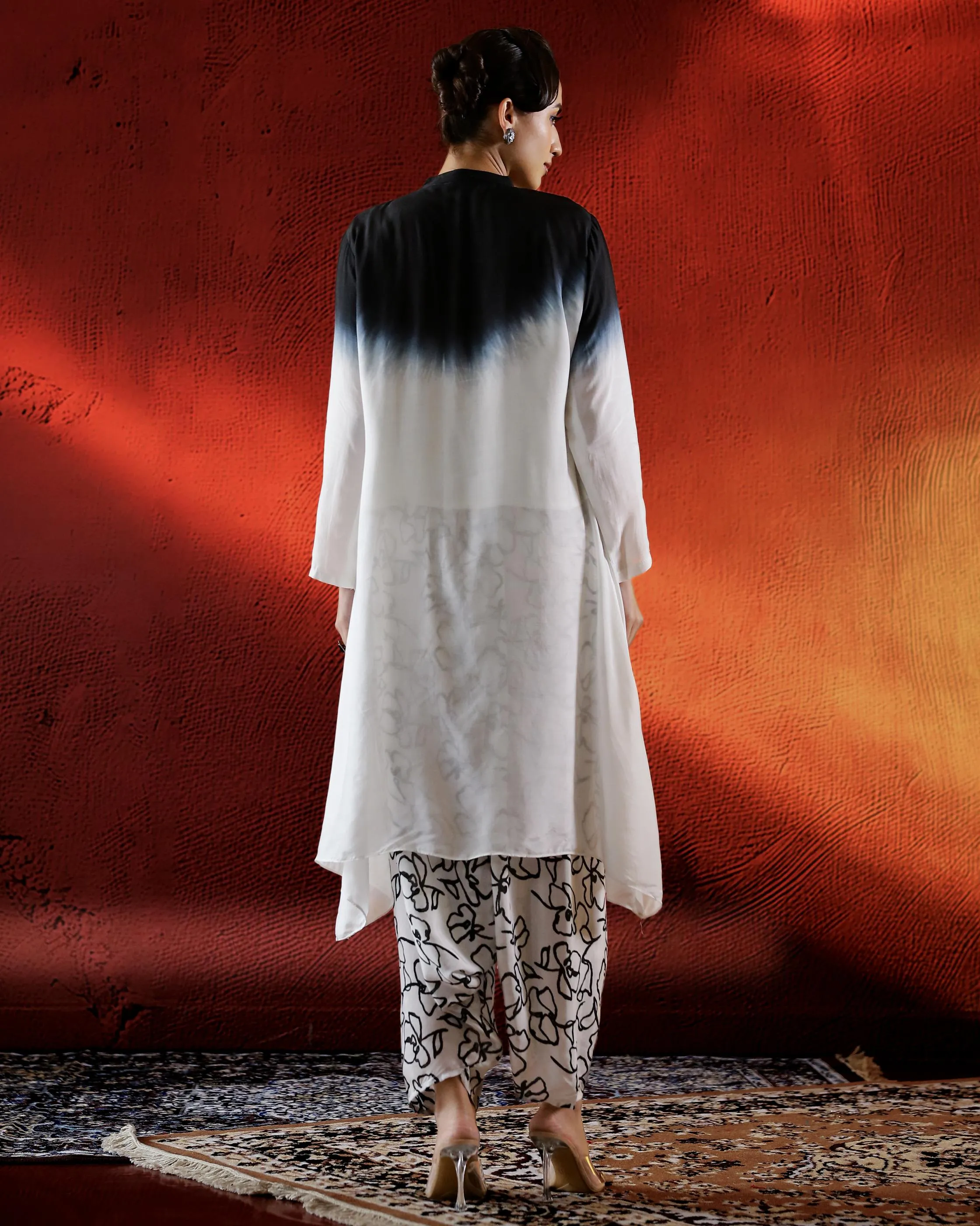 Black Ombre-Dyed Satin Silk Kurta & Cowl Pants Set