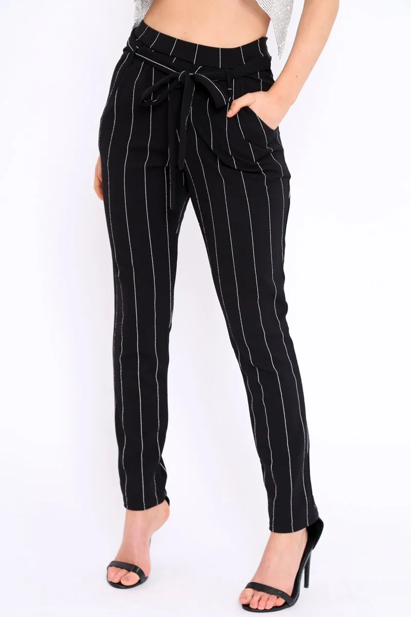 Black Striped Long Wide Leg Trousers - Danniella