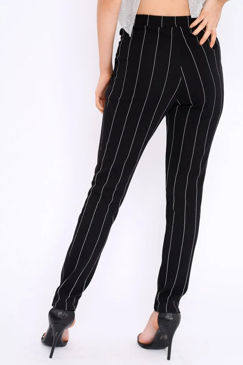 Black Striped Long Wide Leg Trousers - Danniella