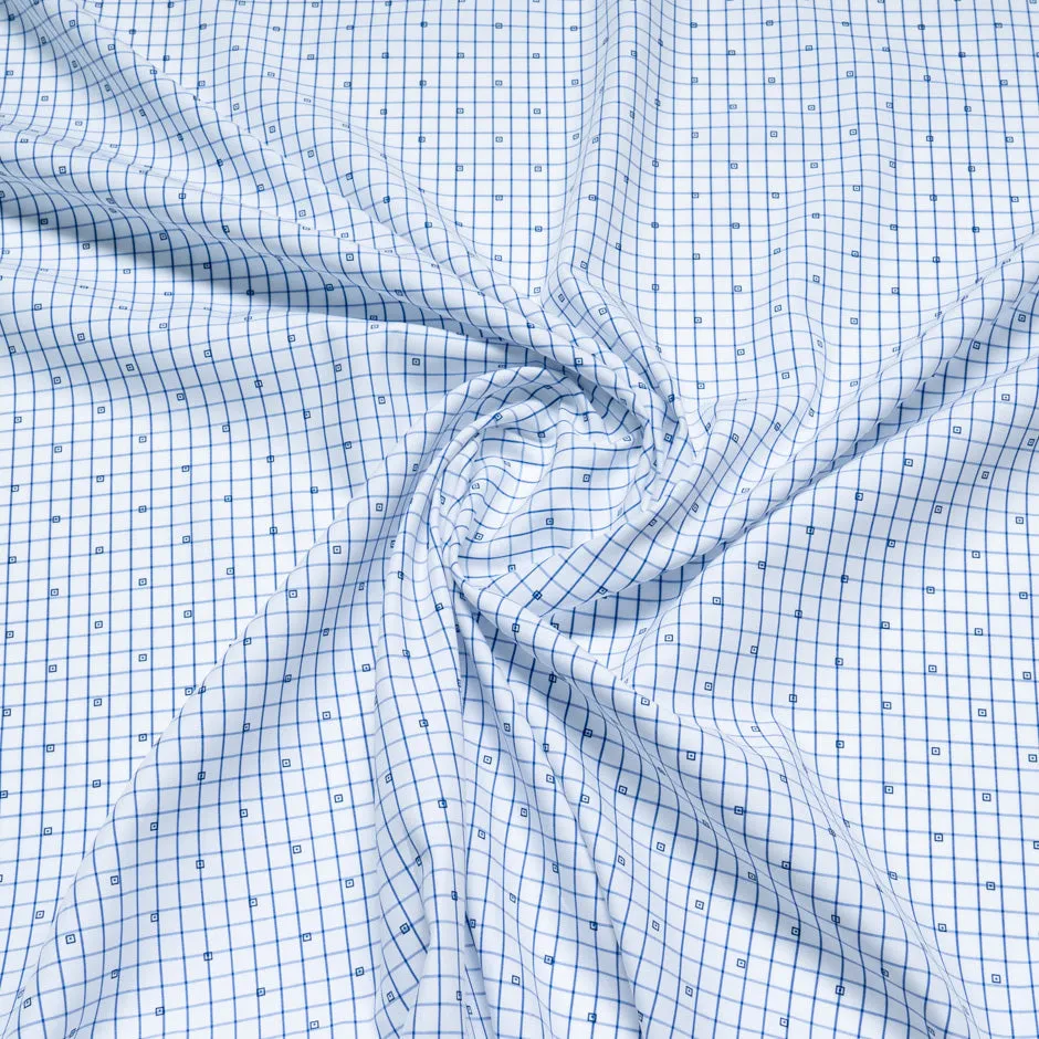 Blue Square Printed Checkered Cotton