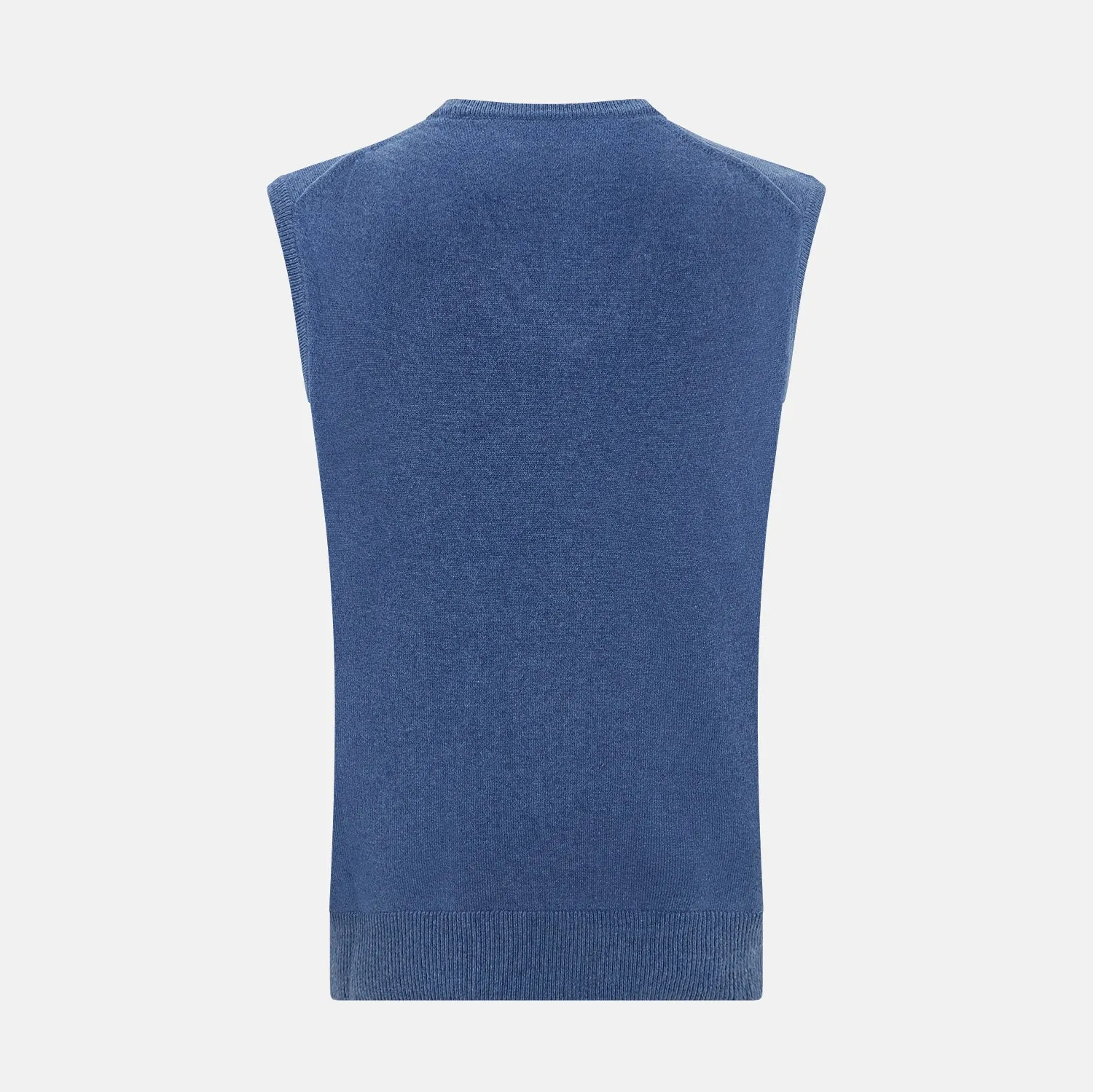 Blue V-Neck Sleeveless Cashmere Vest