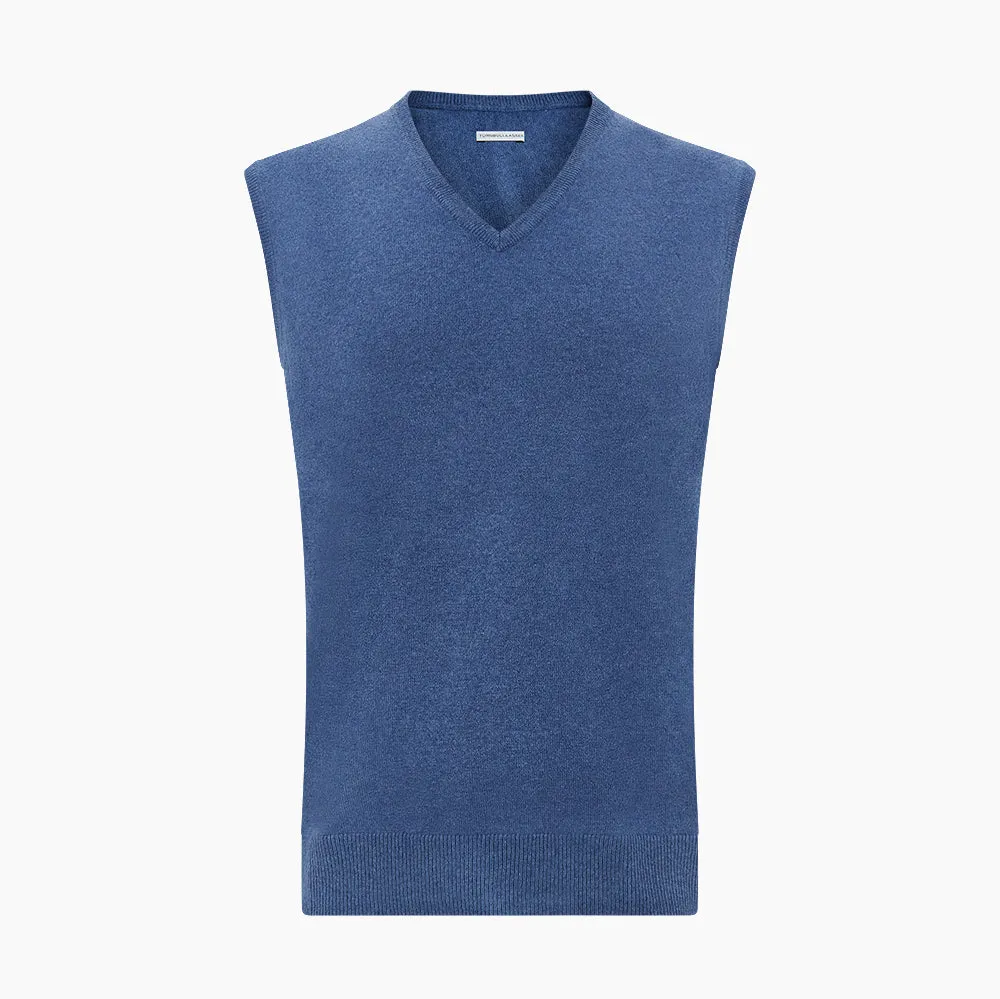 Blue V-Neck Sleeveless Cashmere Vest