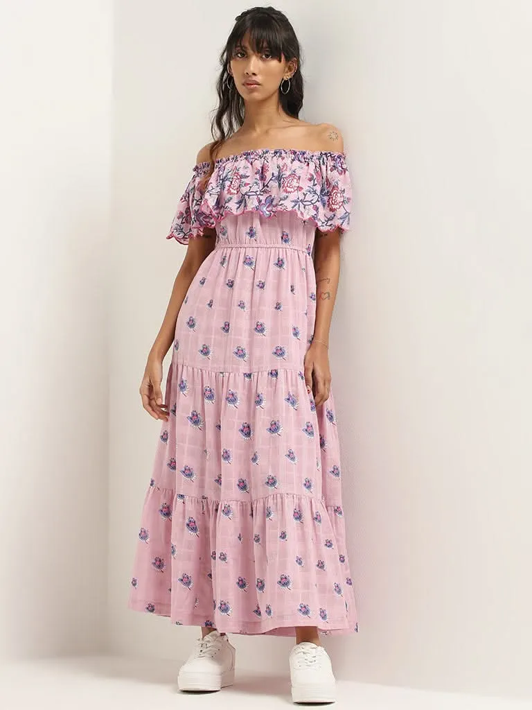 Bombay Paisley Lilac Off-Shoulder Maxi Dress