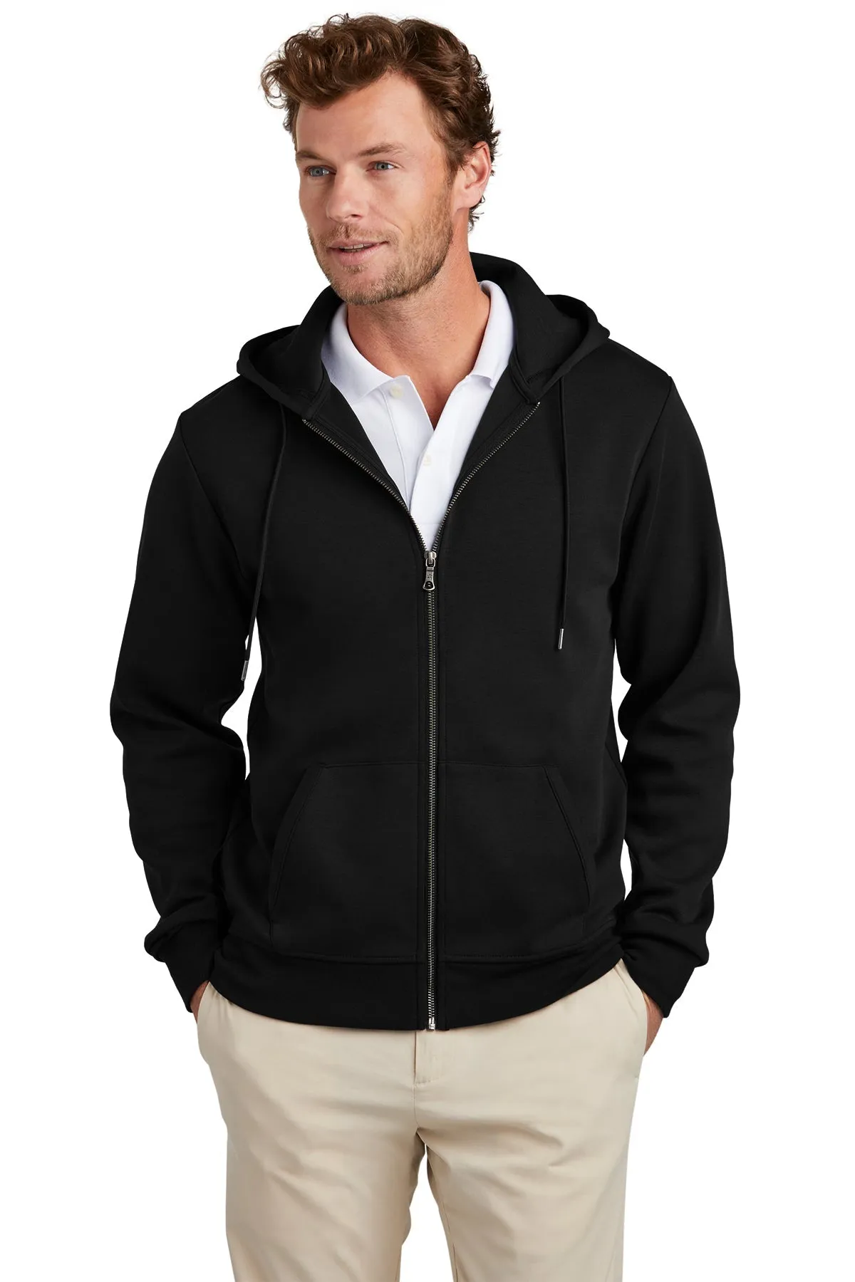 Brooks Brothers Double-Knit Full-Zip Hoodie, Deep Black