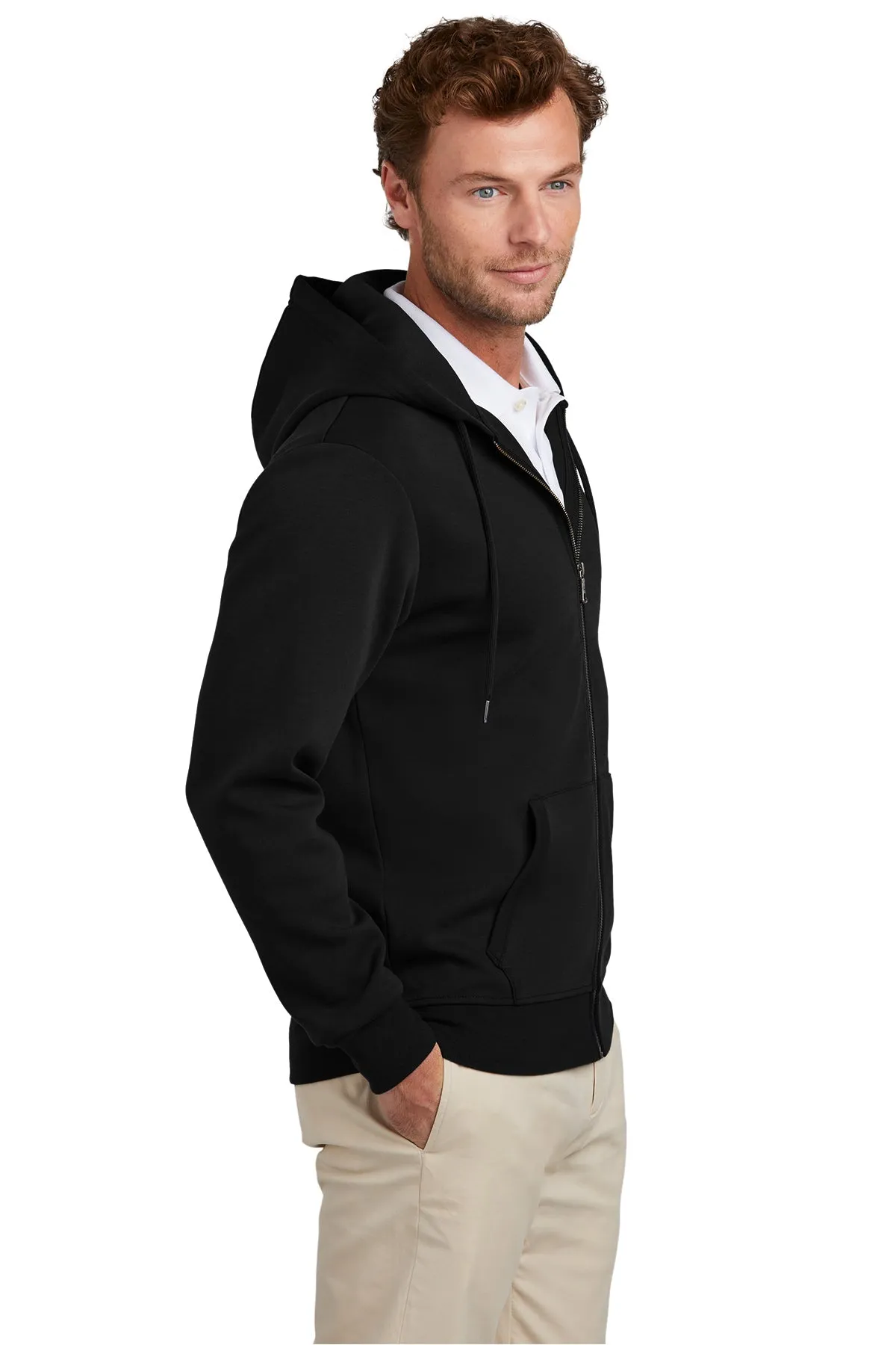 Brooks Brothers Double-Knit Full-Zip Hoodie, Deep Black