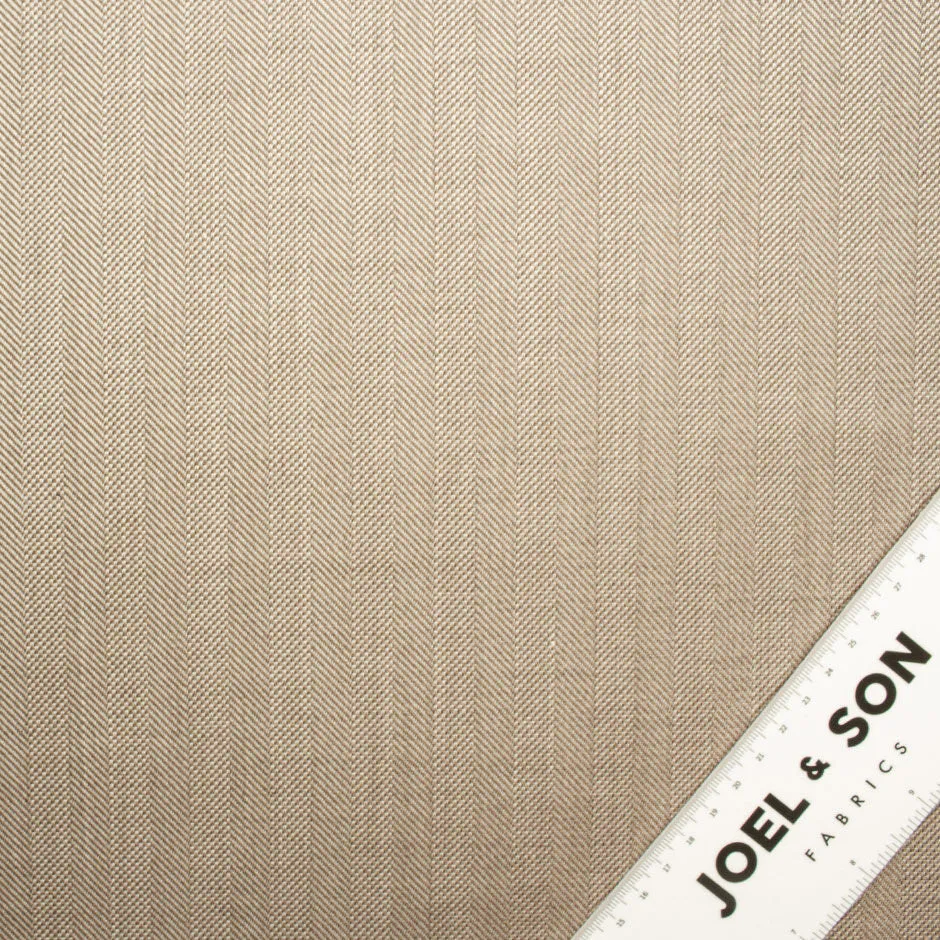 Brown & Ivory Herringbone Wool & Silk Suiting Fabric