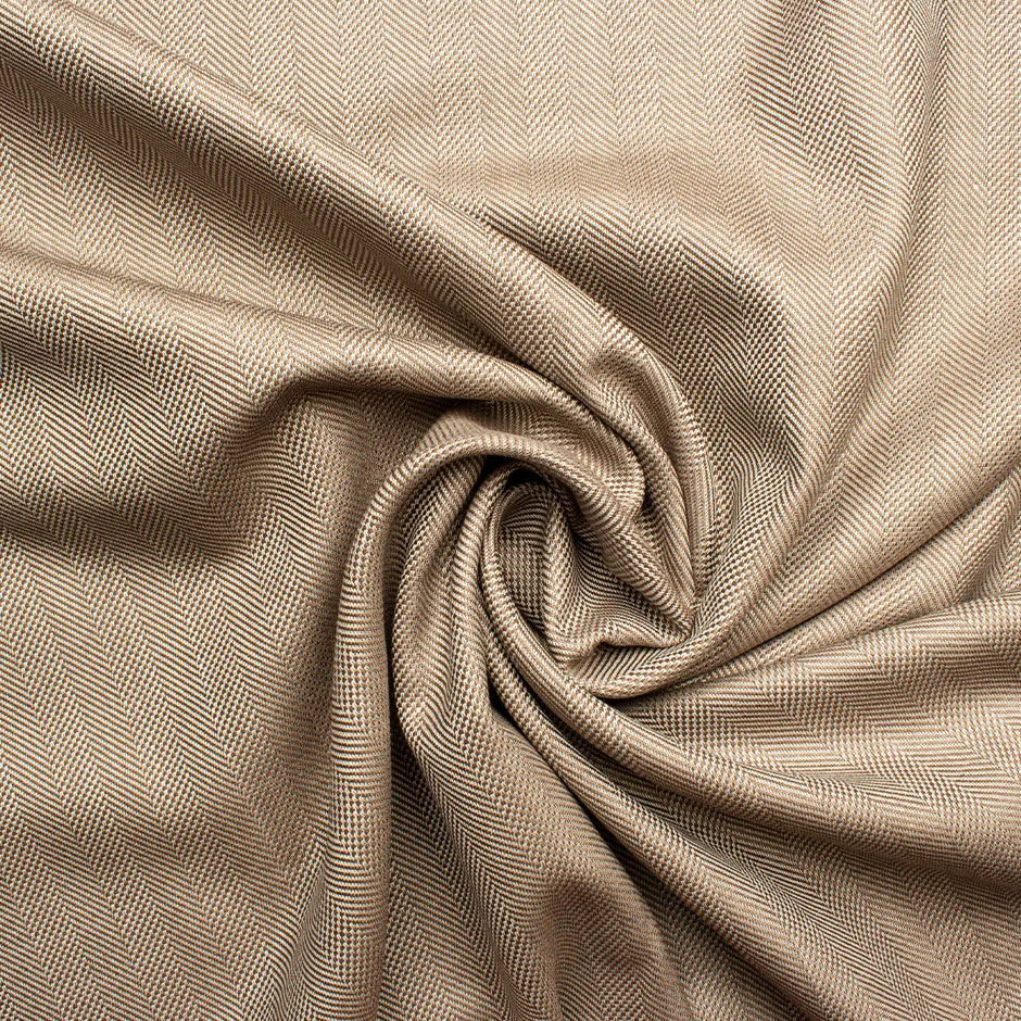 Brown & Ivory Herringbone Wool & Silk Suiting Fabric