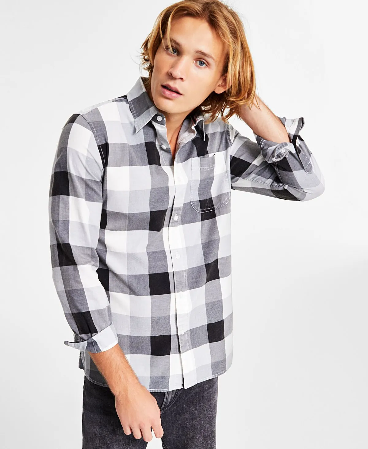 Burke Sun   Stone Men's Regular Fit Check Button Down Shirt