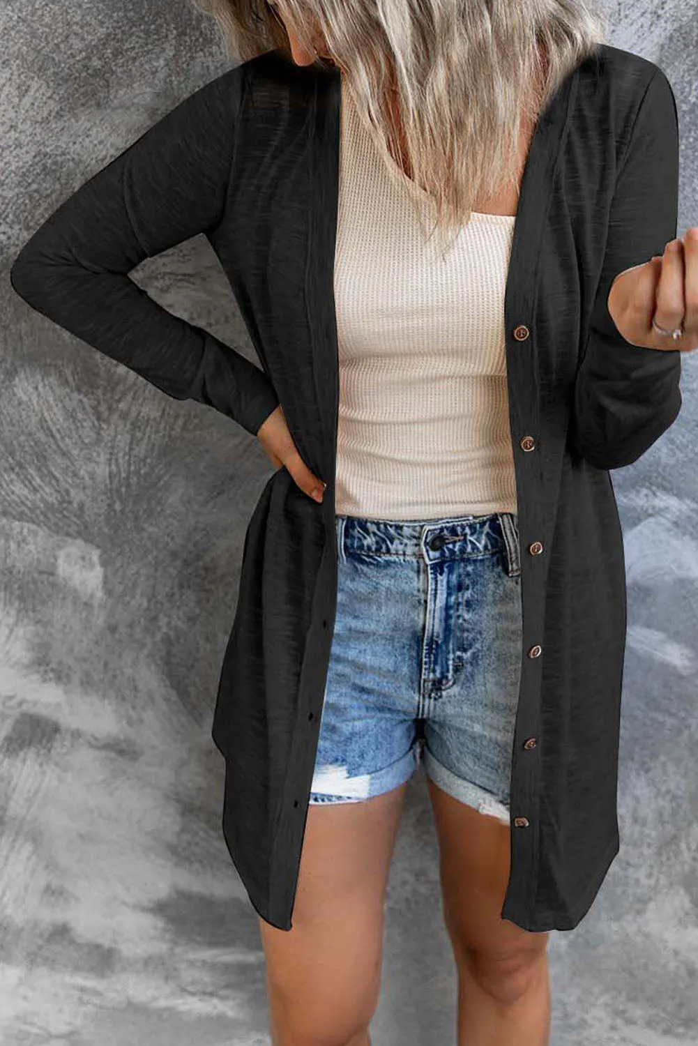 Button Front V-Neck Cardigan