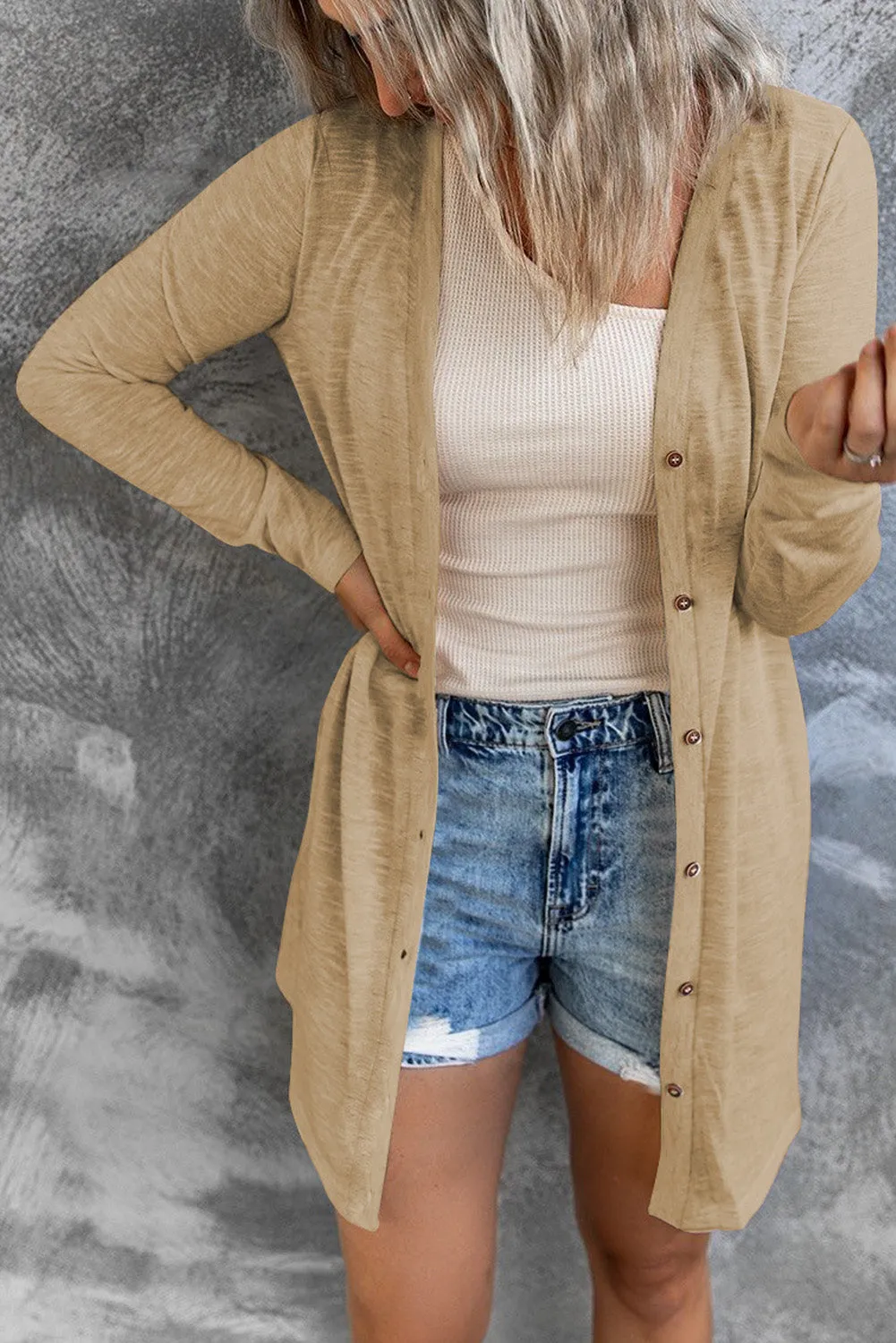 Button Front V-Neck Cardigan