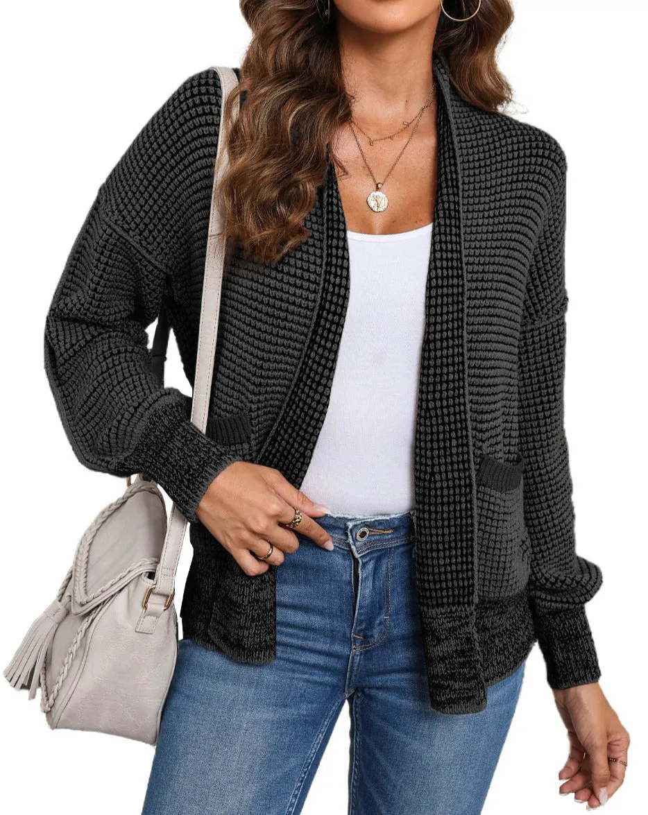 Chunky Waffle Open Front Cardigan