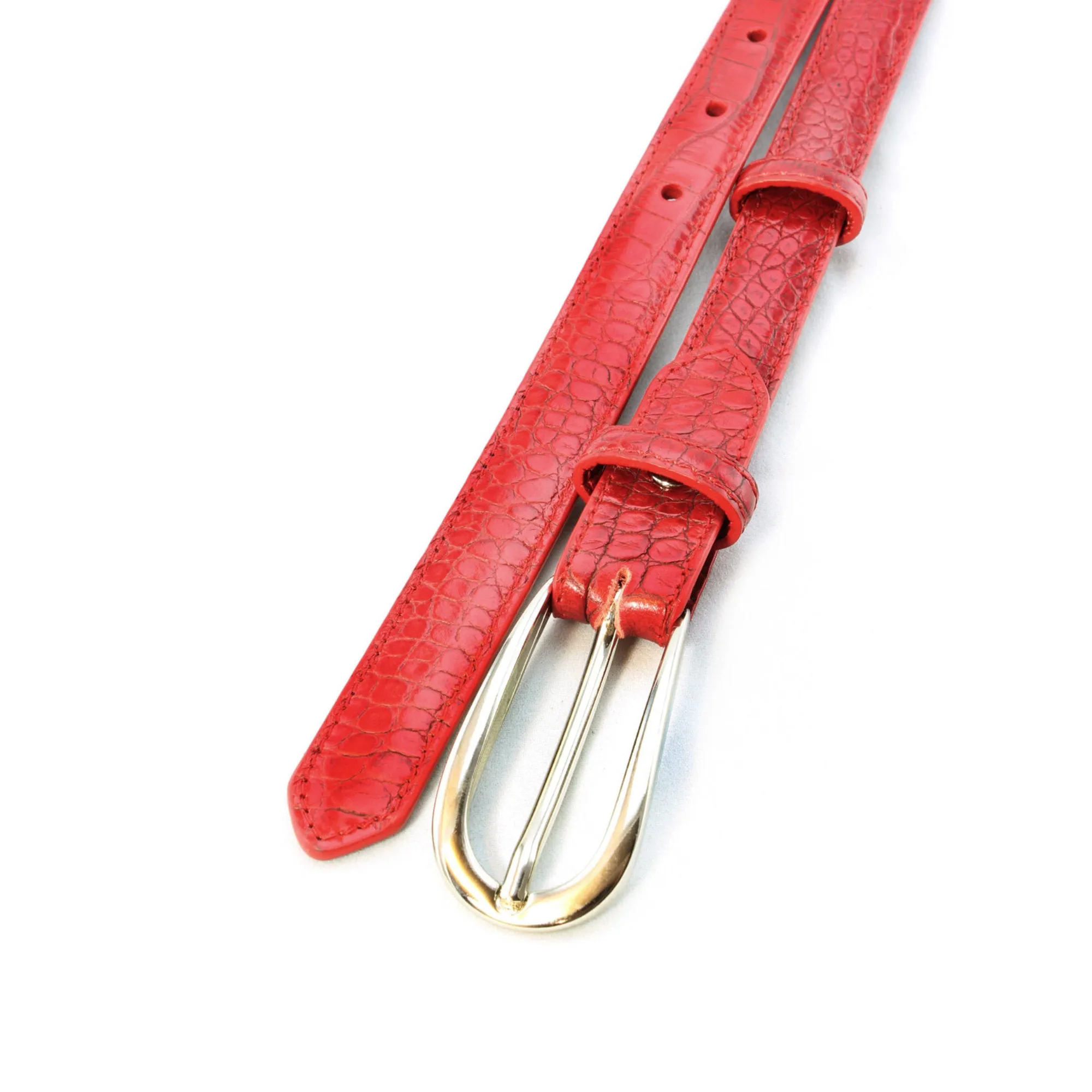 Classic red mock crocodile skinny belt