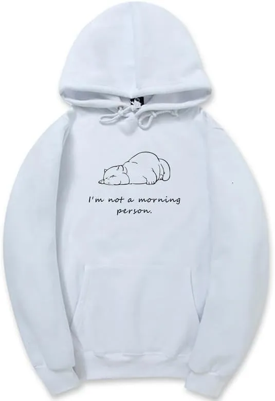 CORIRESHA Unisex Sleeping Cat Hoodie Casual Long Sleeve Drawstring Cotton Letter Sweatshirt