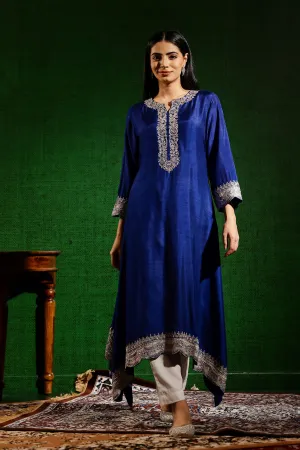 Deep Blue Embellished Raw Silk Kurta Set