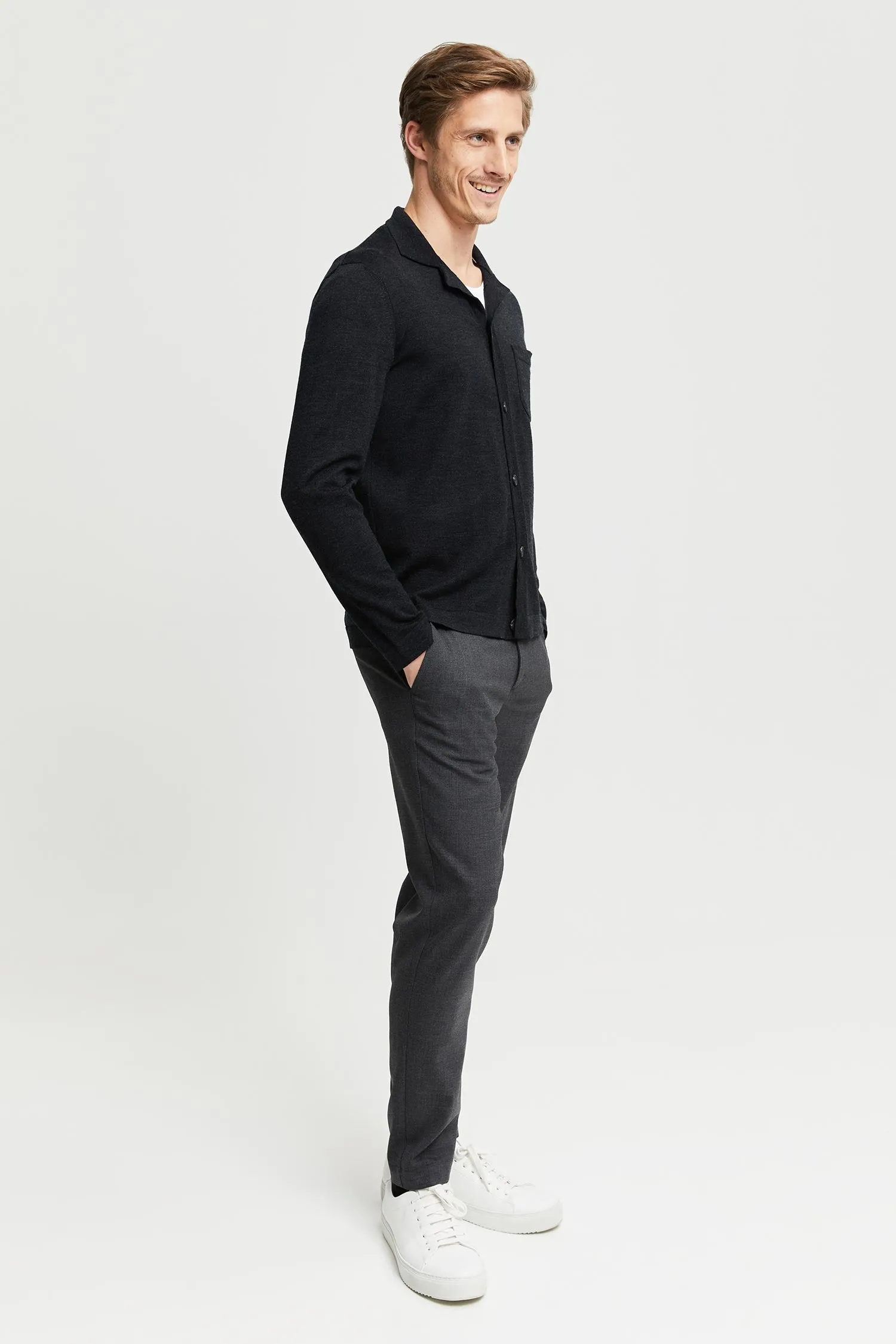 Eero Extra Fine Merino Wool Knit Shirt Anthracite