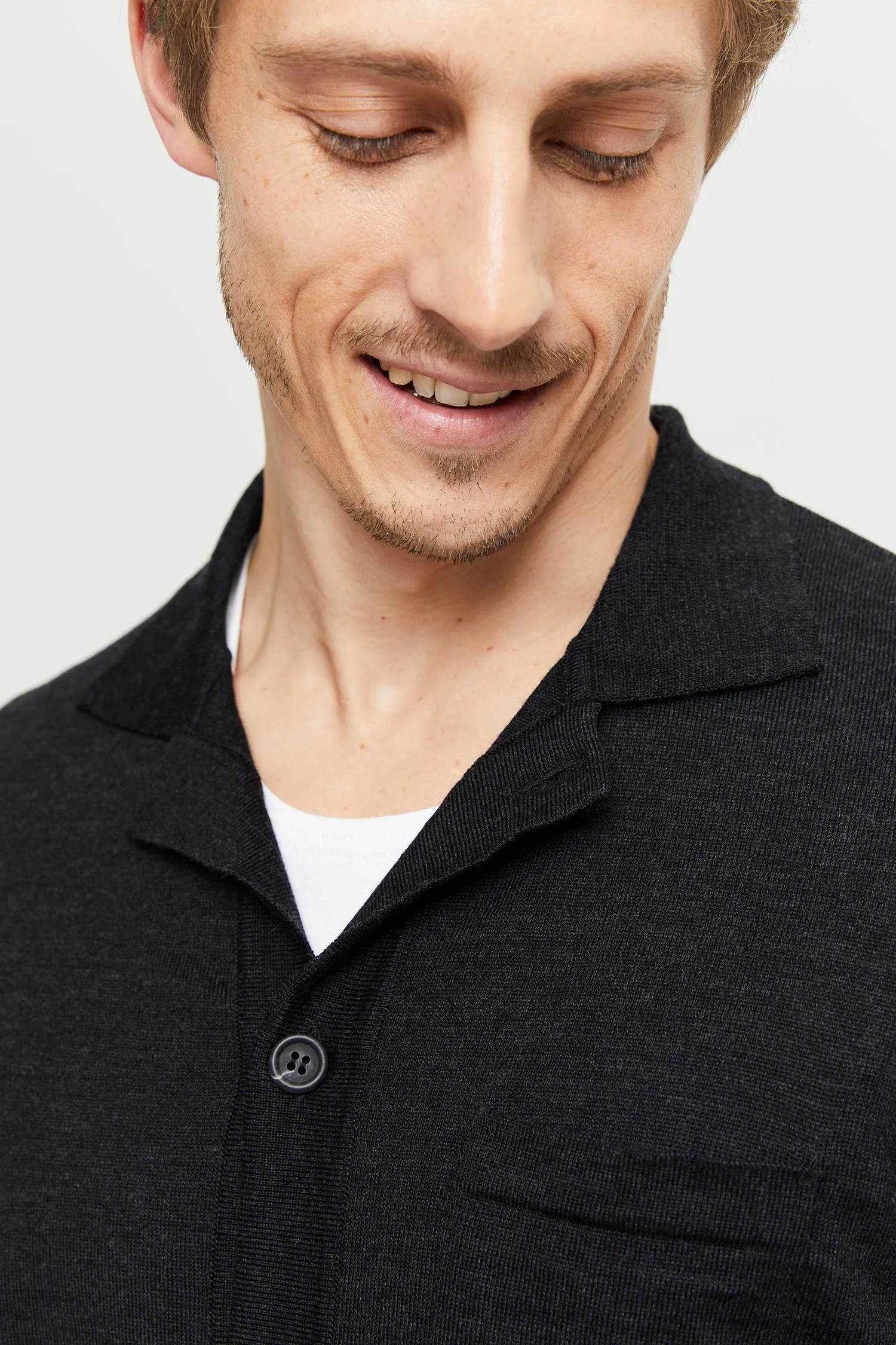 Eero Extra Fine Merino Wool Knit Shirt Anthracite