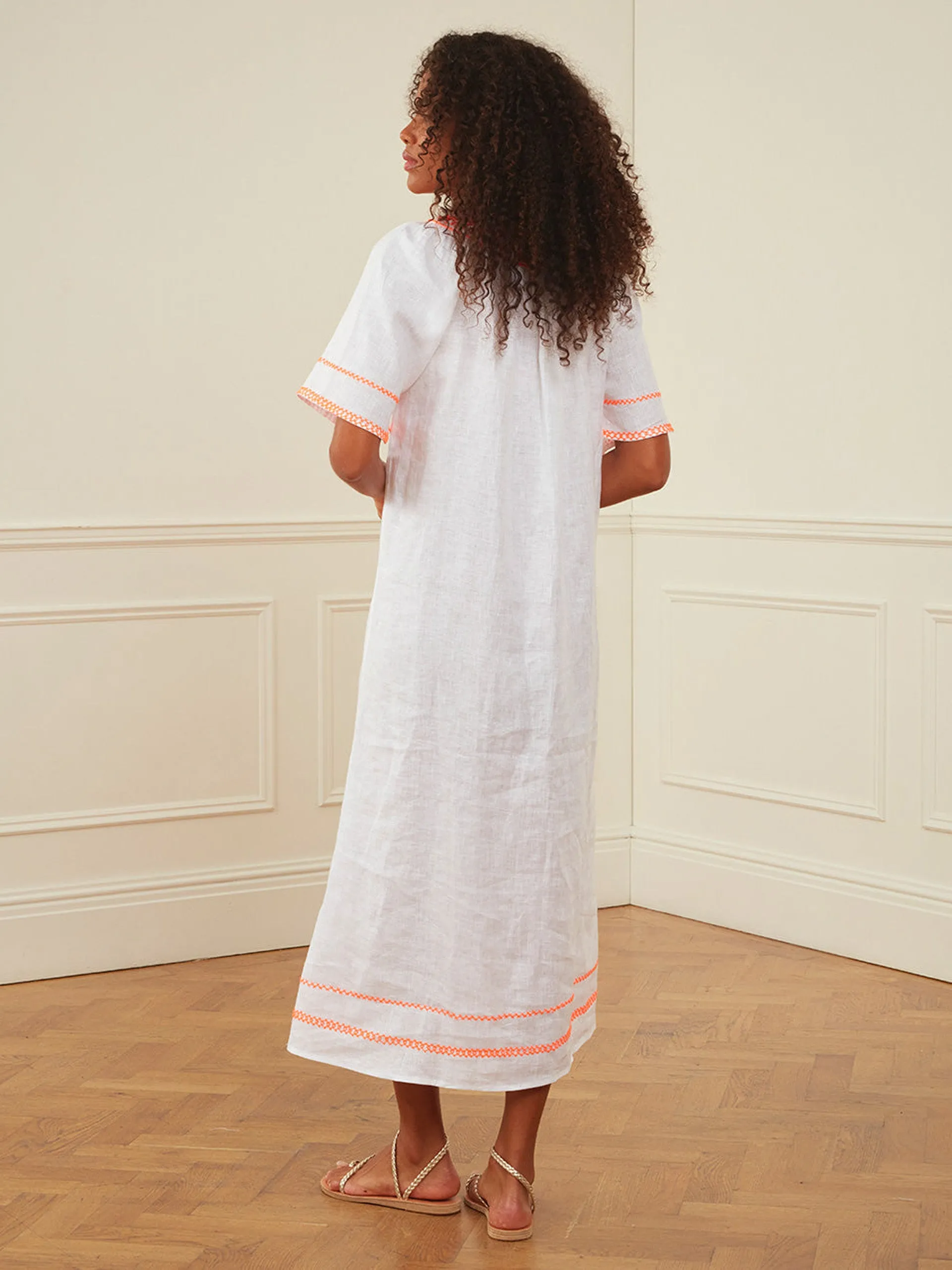 Embroidered linen Rhodes kaftan