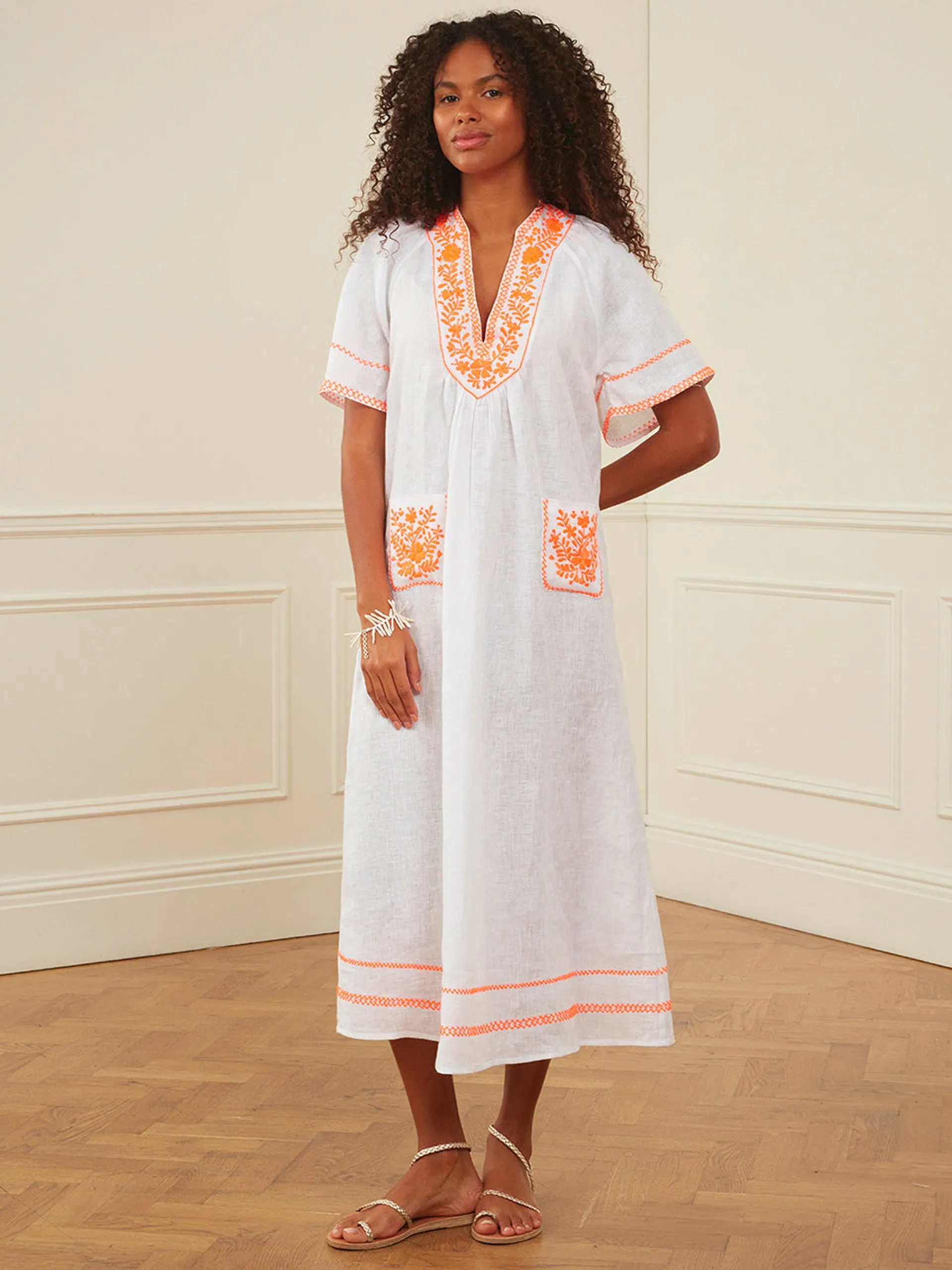 Embroidered linen Rhodes kaftan