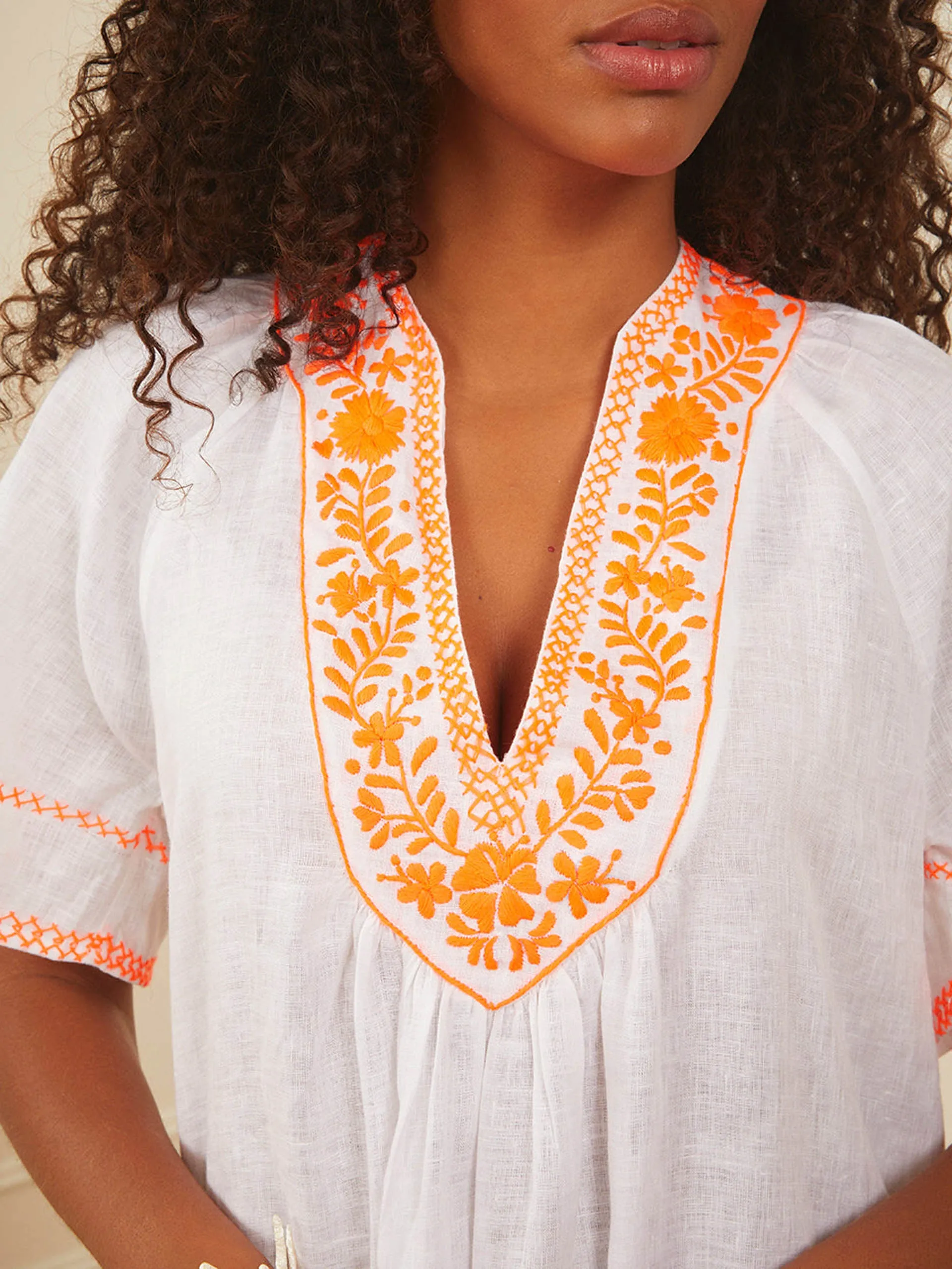 Embroidered linen Rhodes kaftan