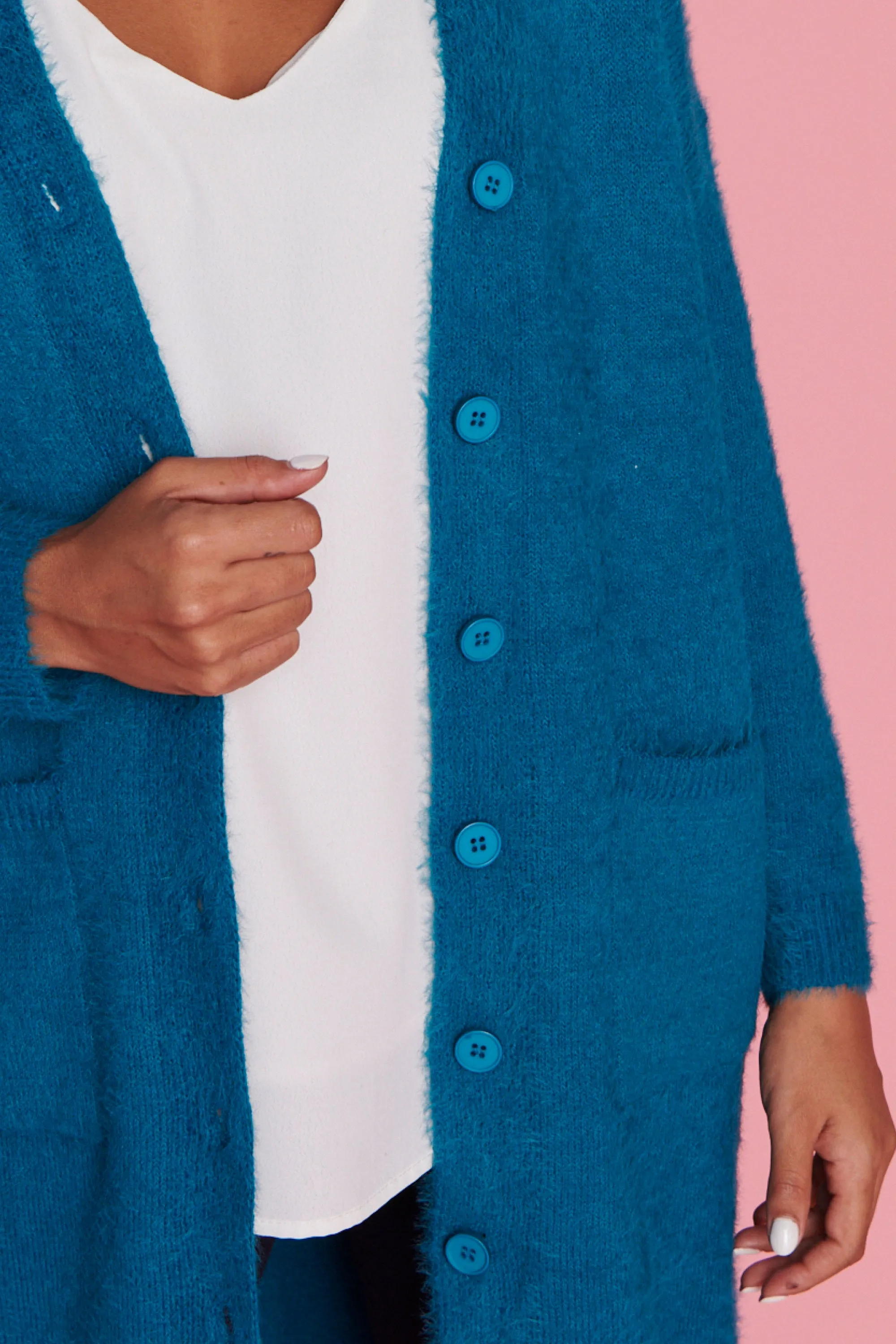 Fuzzy Harbour Blue Long Cardi