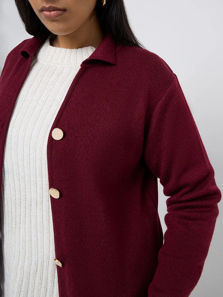 Gia Maroon Knitted Long Cardigan