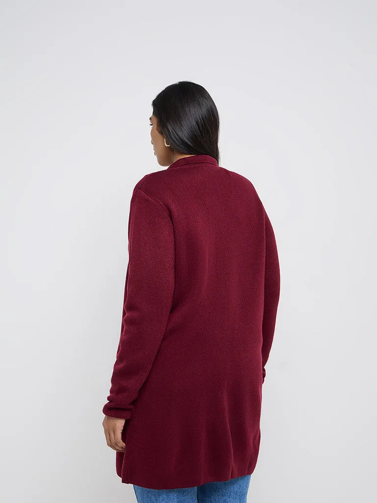 Gia Maroon Knitted Long Cardigan