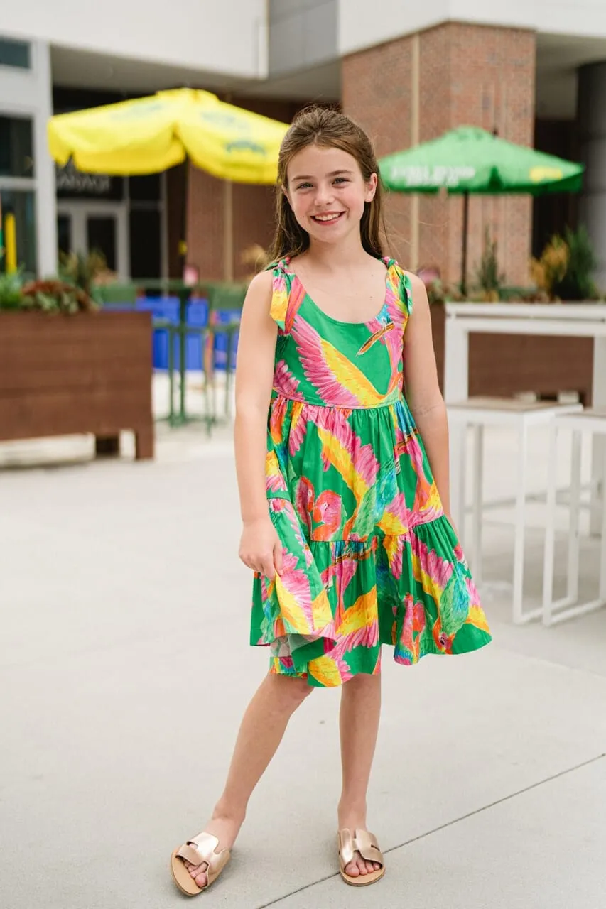 Girls Olivia Dress- Tropical Green