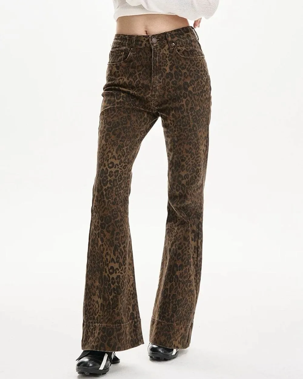 High-Waisted Leopard Flare Jeans