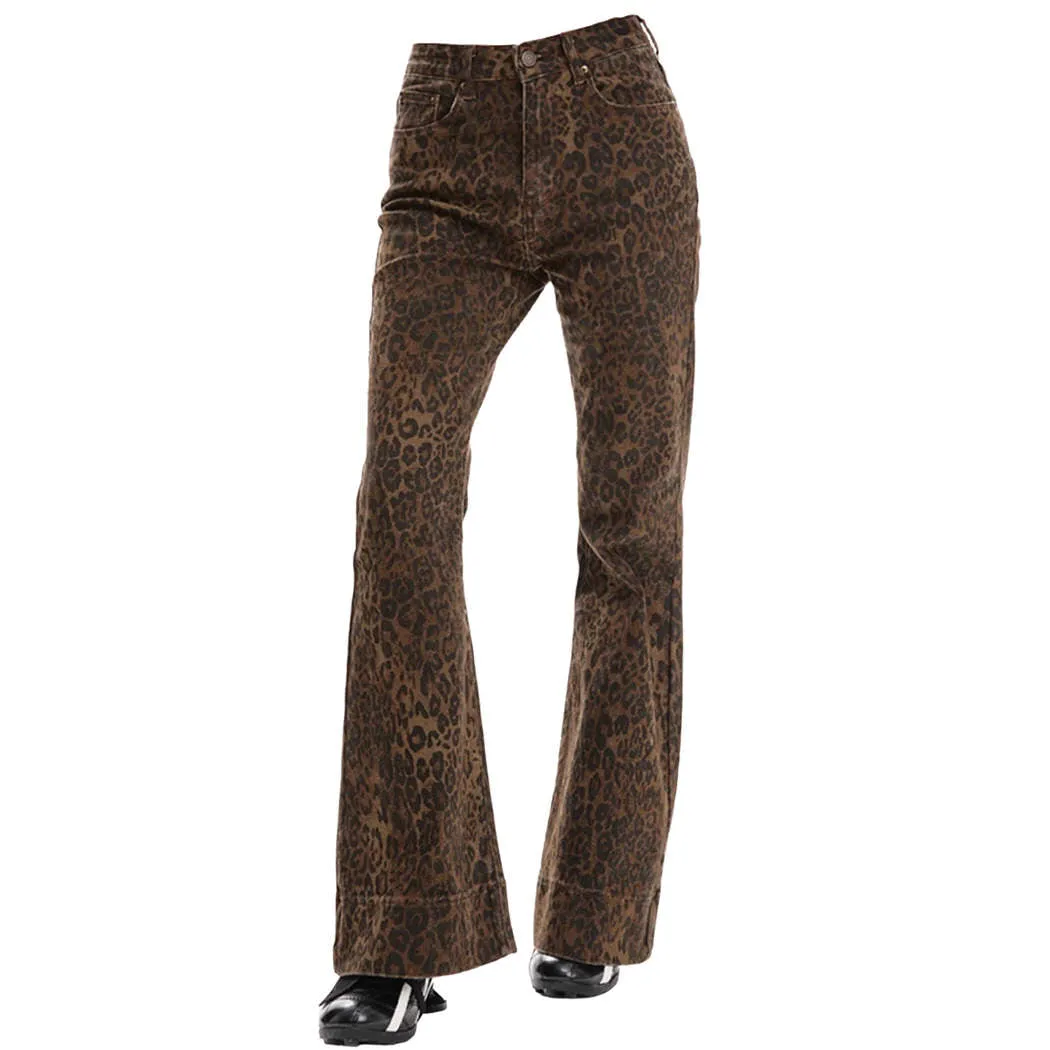 High-Waisted Leopard Flare Jeans