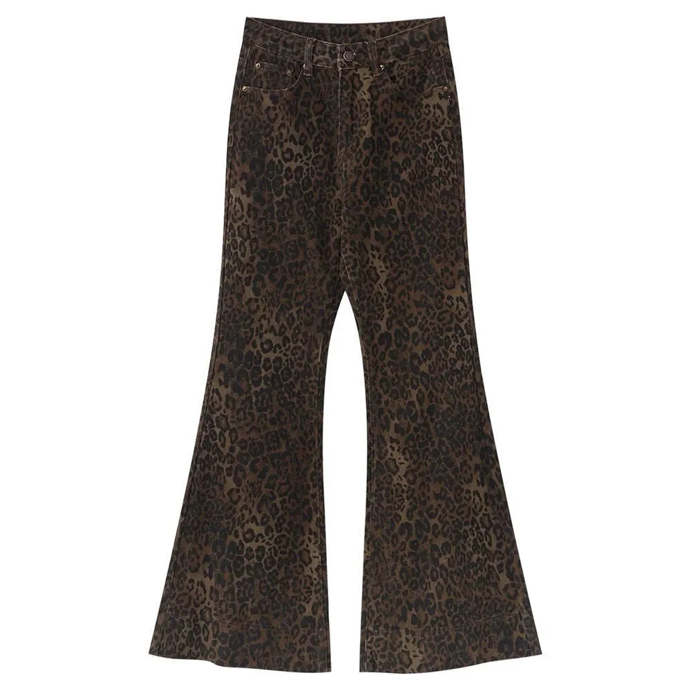 High-Waisted Leopard Flare Jeans