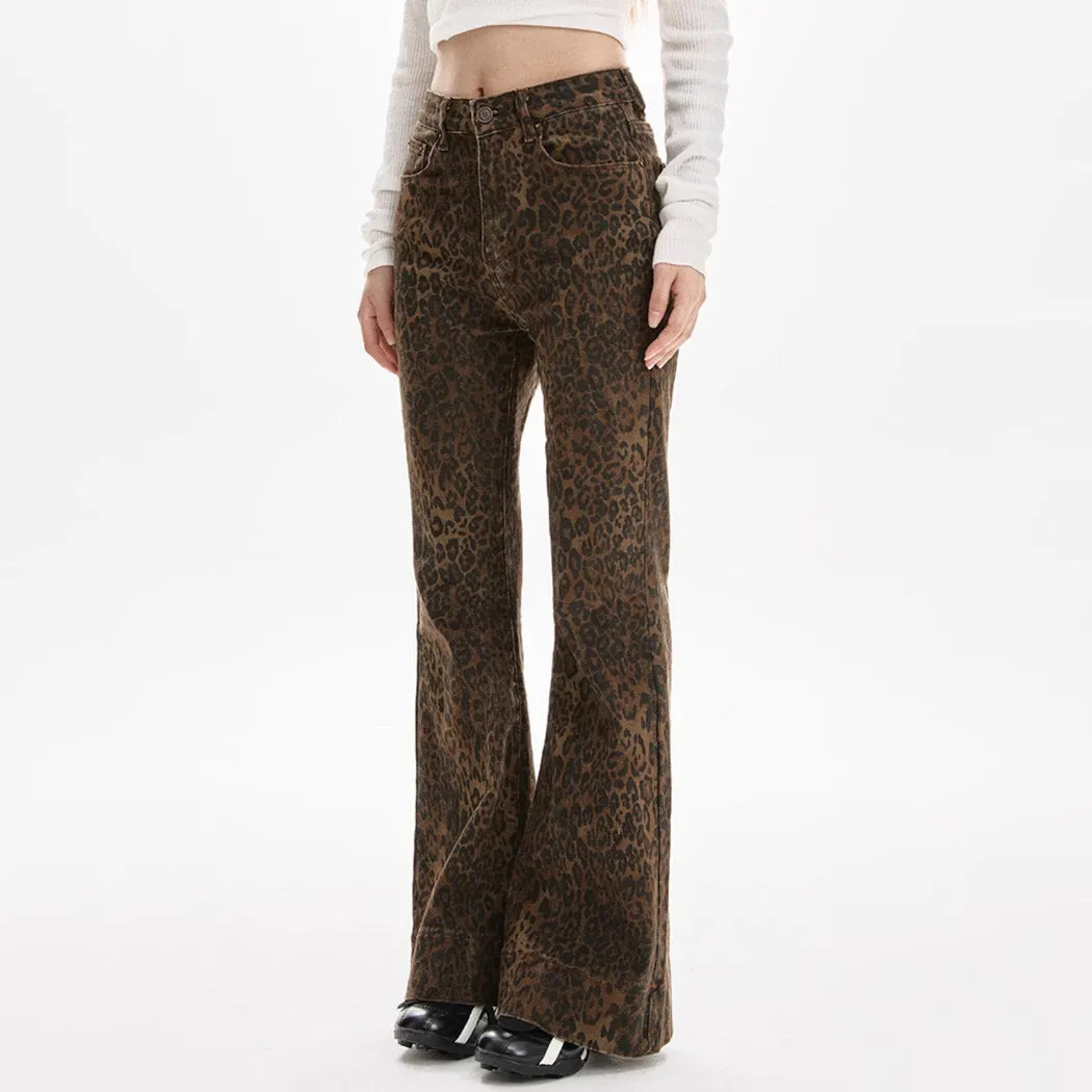 High-Waisted Leopard Flare Jeans