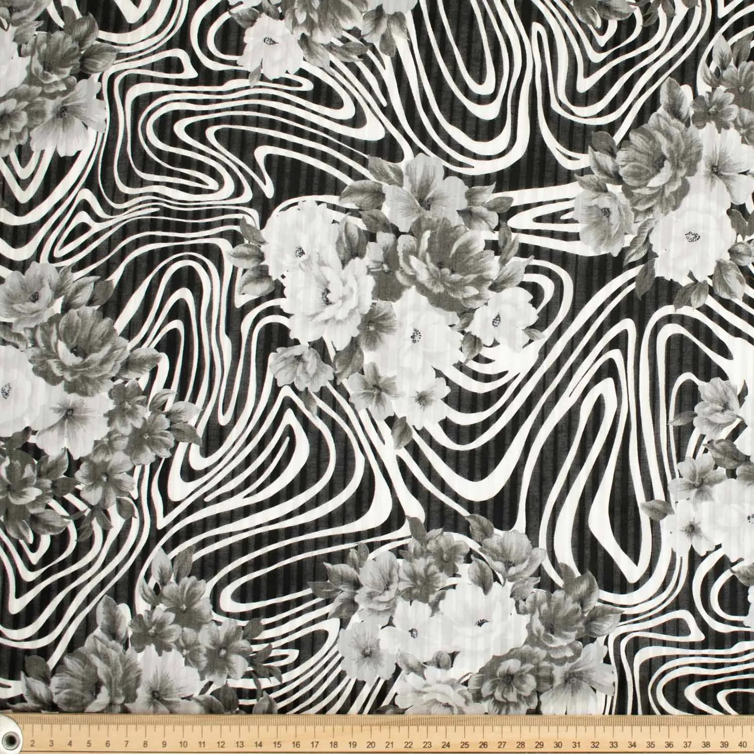 Japanese Cotton Prints Black & White Floral Design-5