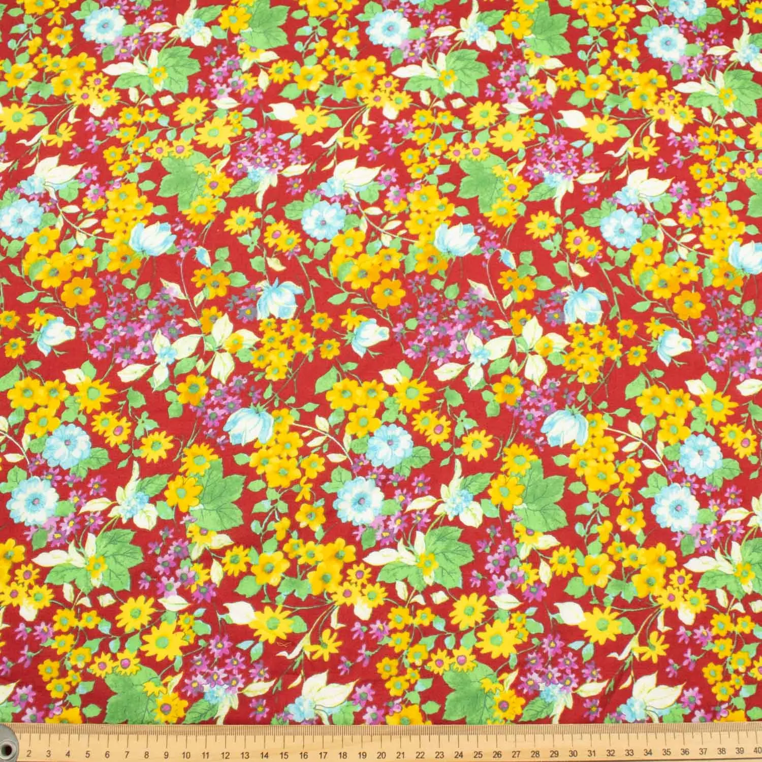 Japanese Pure Cotton Lawn Prints Design-185 Multicolour Floral Bloom on Dark Red