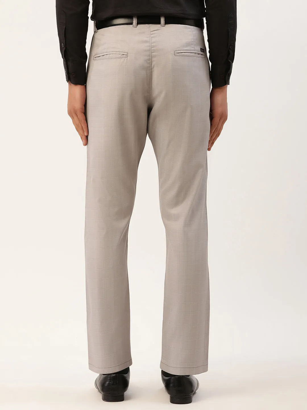 Jashvi Men's Grey Checked Formal Trousers