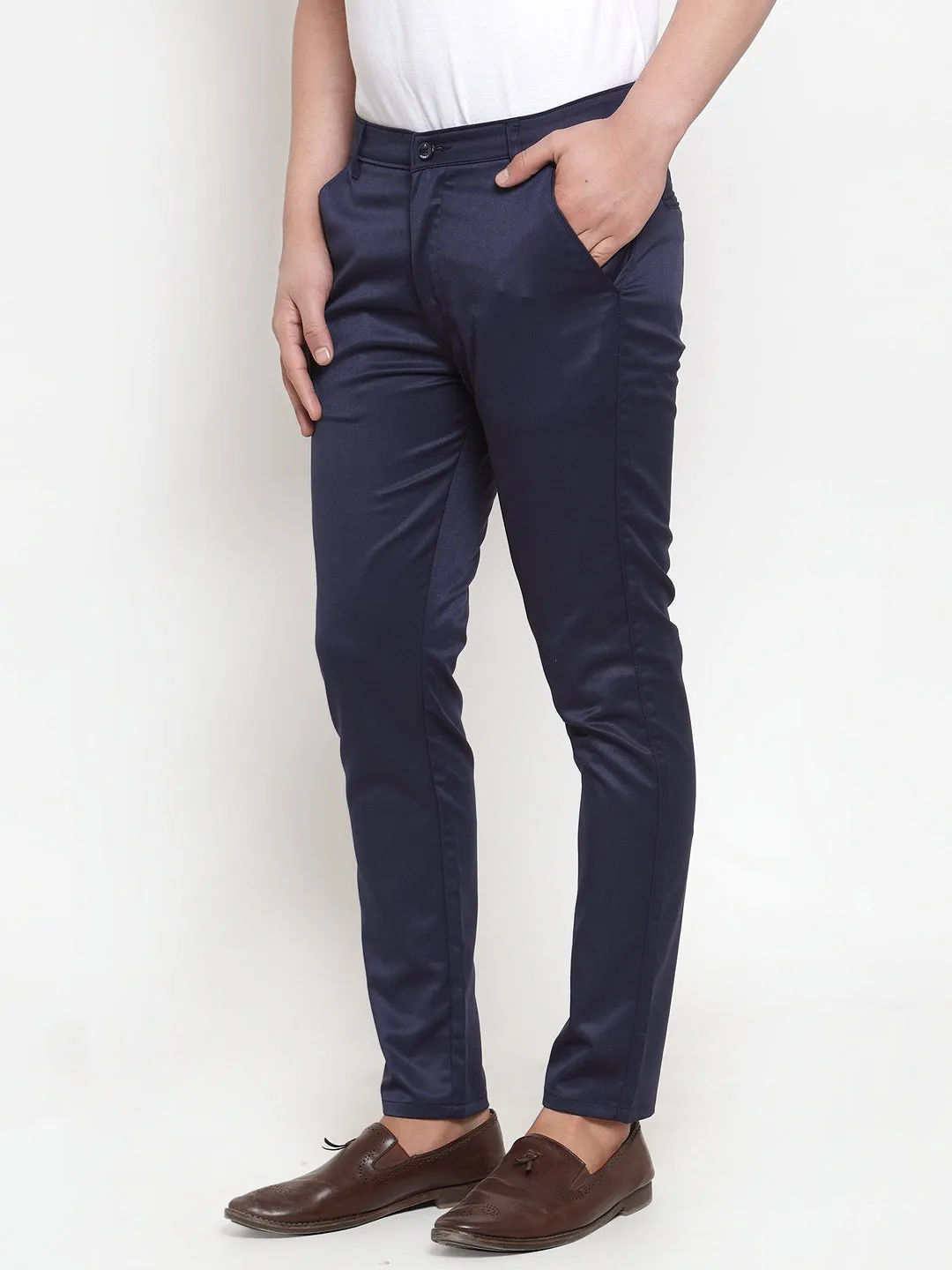 Jashvi Men's Navy Solid Formal Trousers