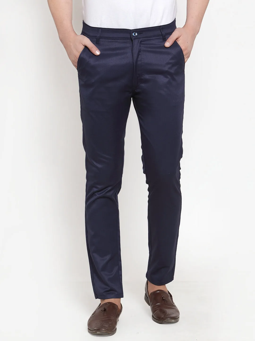 Jashvi Men's Navy Solid Formal Trousers