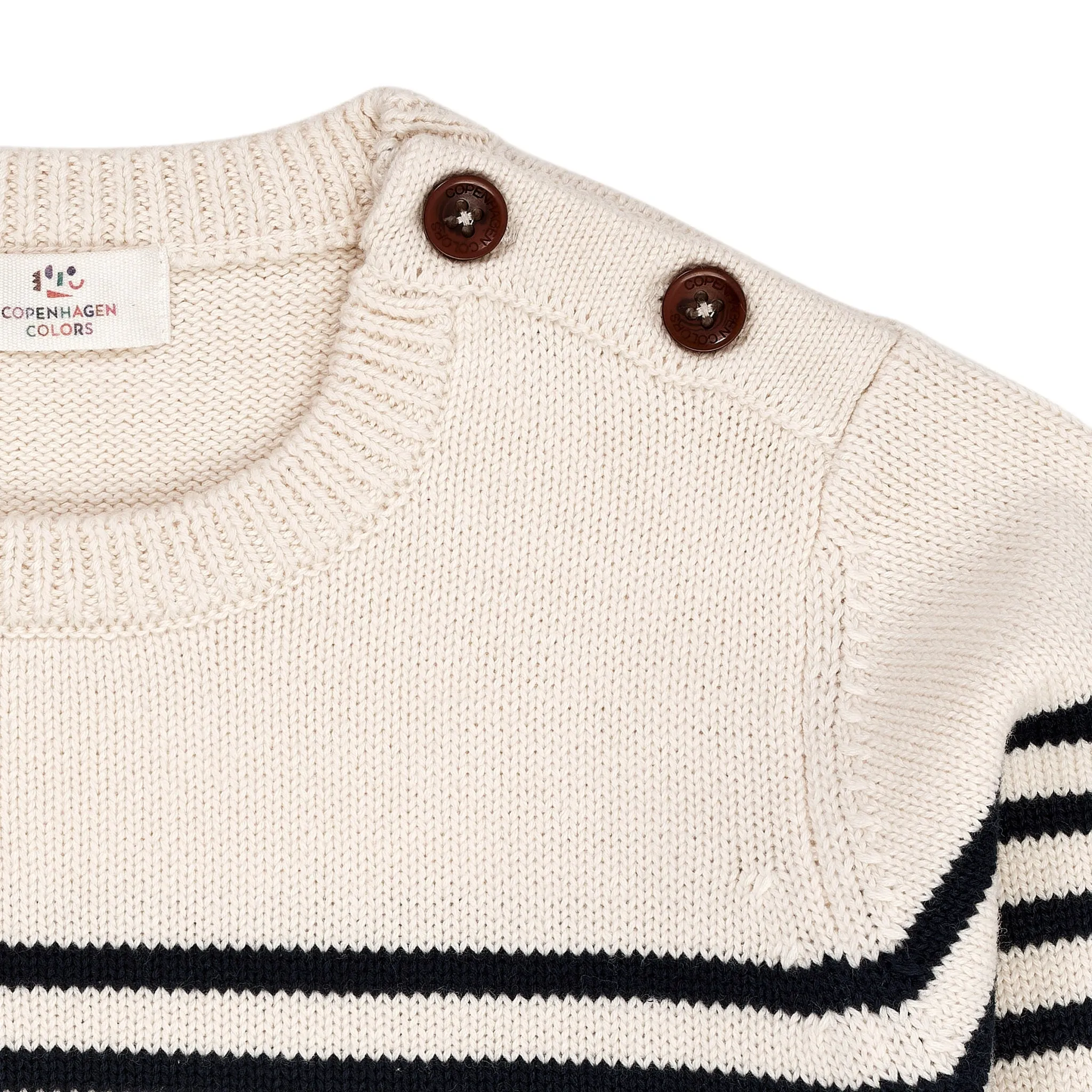 KNITTED STRIPED SAILOR JUMPER - CREAM NAVY COMBI