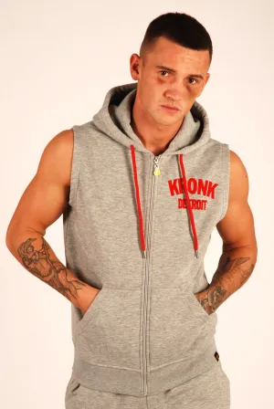 KRONK Detroit Applique Zip through Sleeveless Hoodie Sports Grey