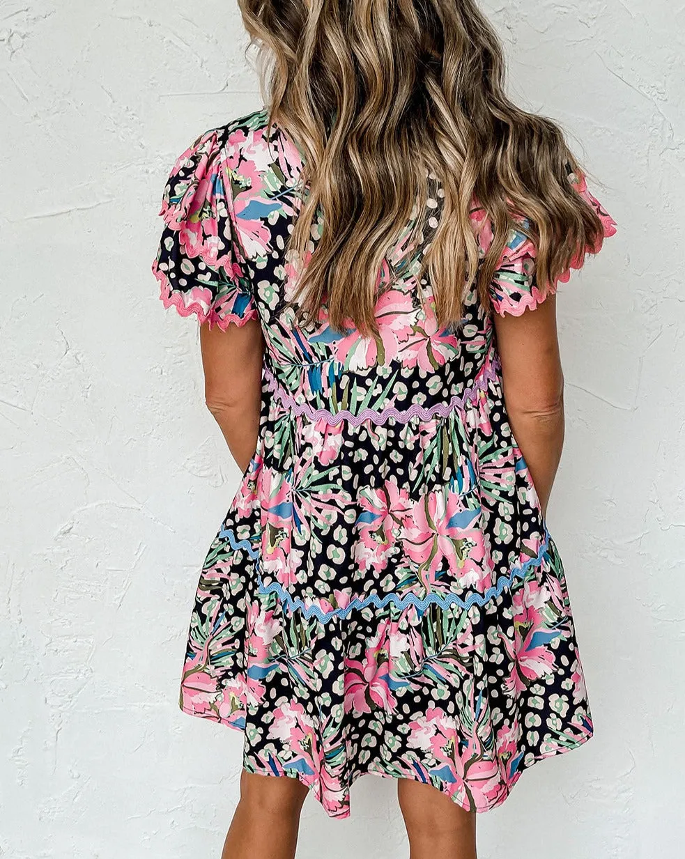 Leopard Floral Embellished Mini Dress