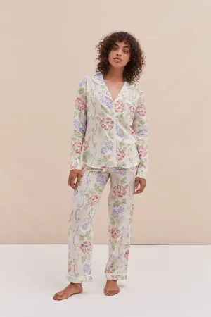 Long Pyjama Set Dorothea Print Cream with Trims