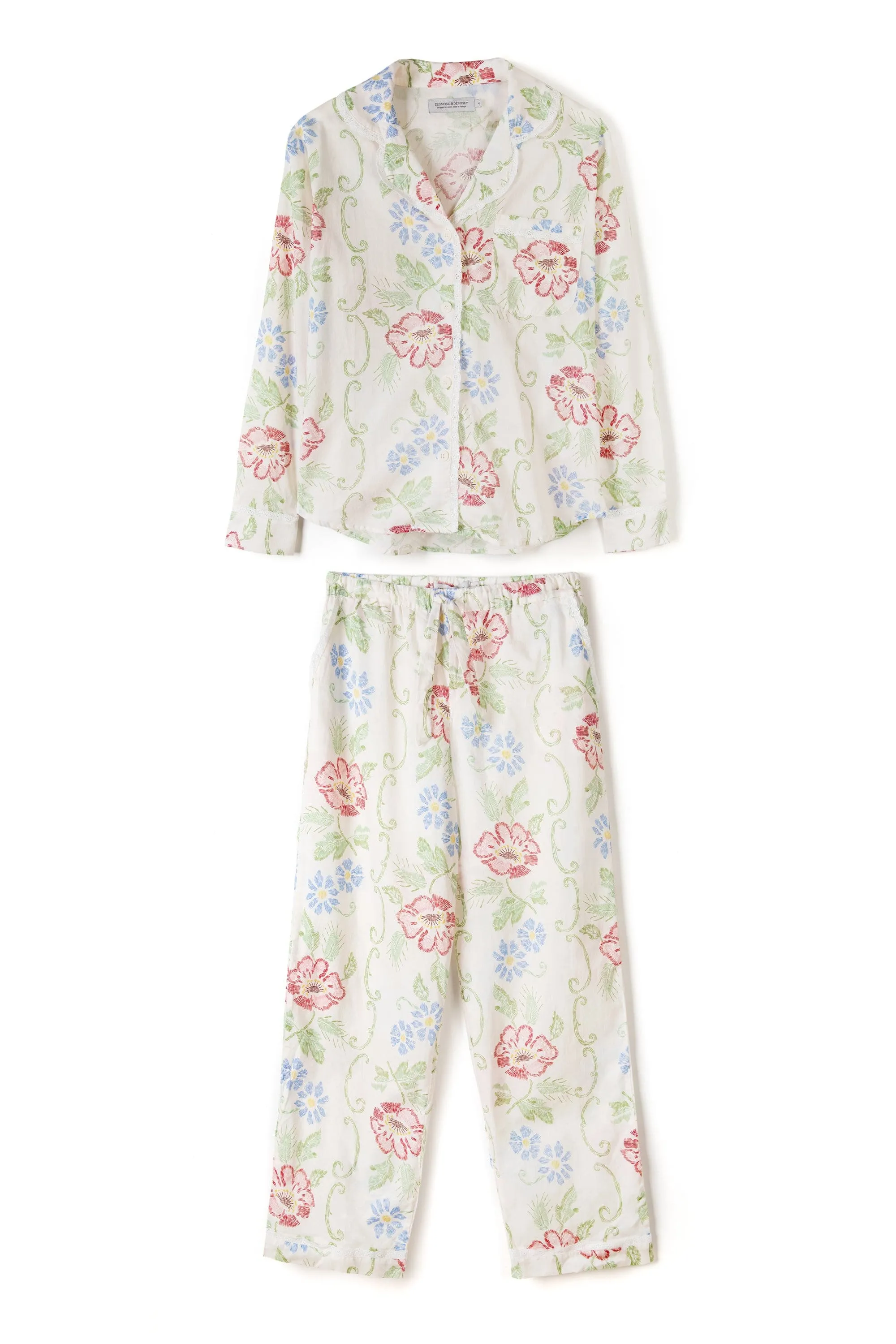 Long Pyjama Set Dorothea Print Cream with Trims