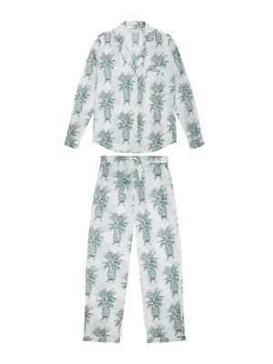 Long pyjama set howie pineapple print in white and green