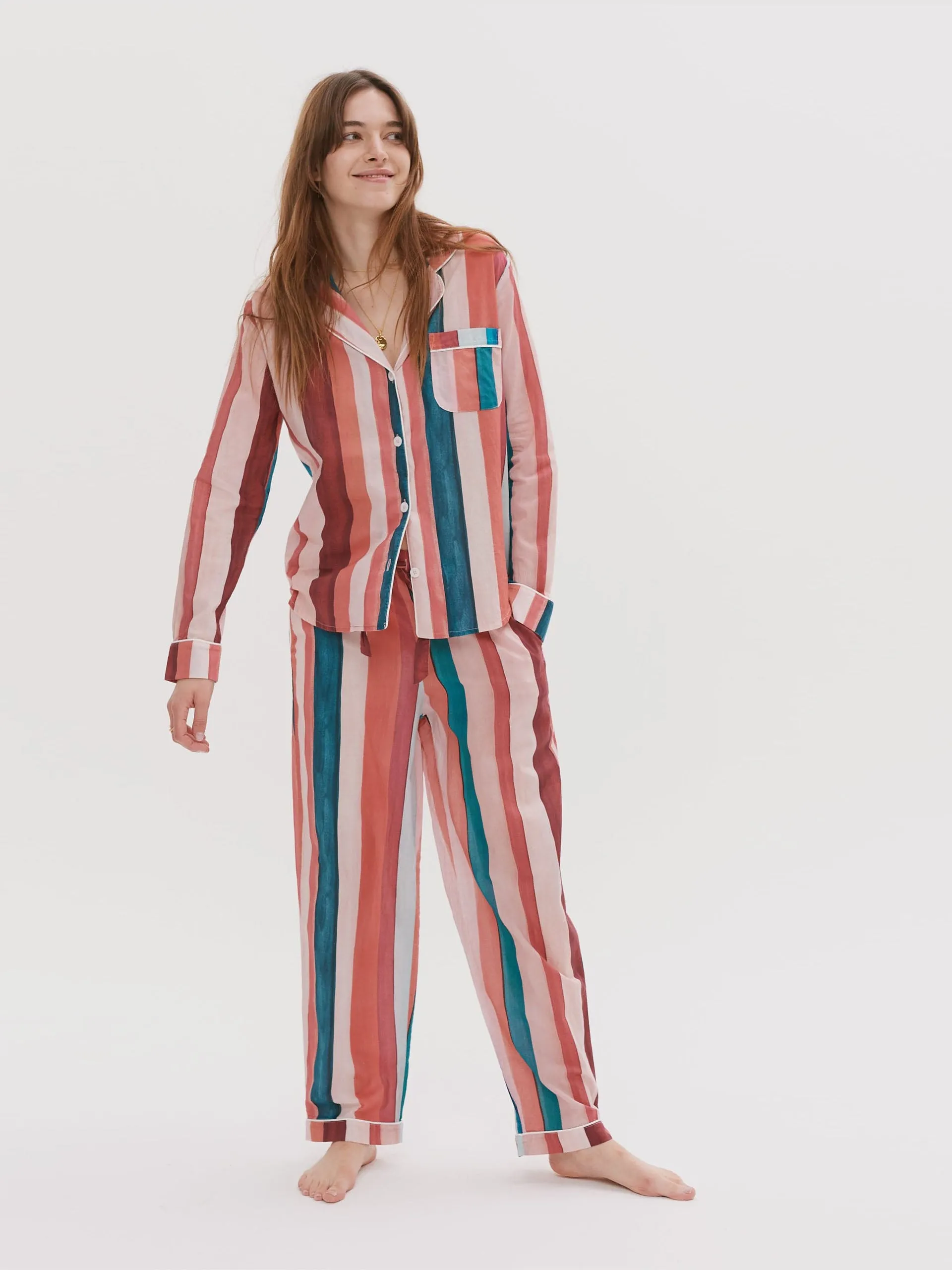 Long pyjama set stripe print multi