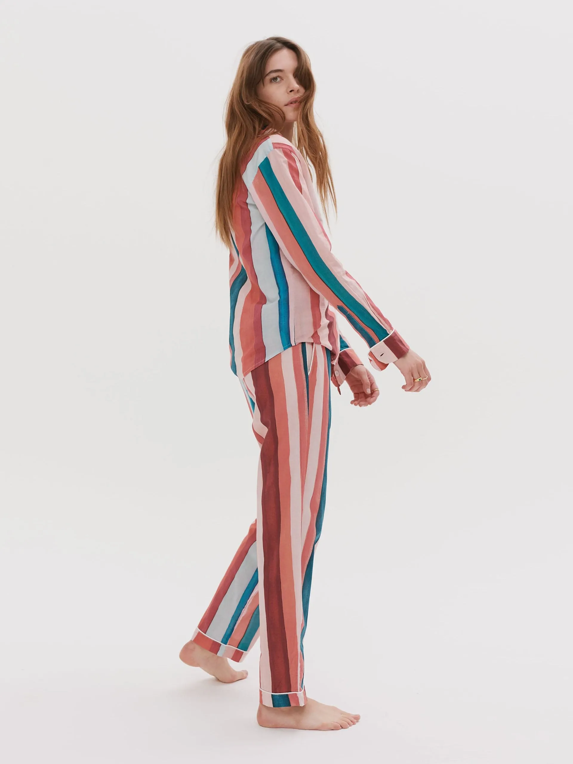 Long pyjama set stripe print multi