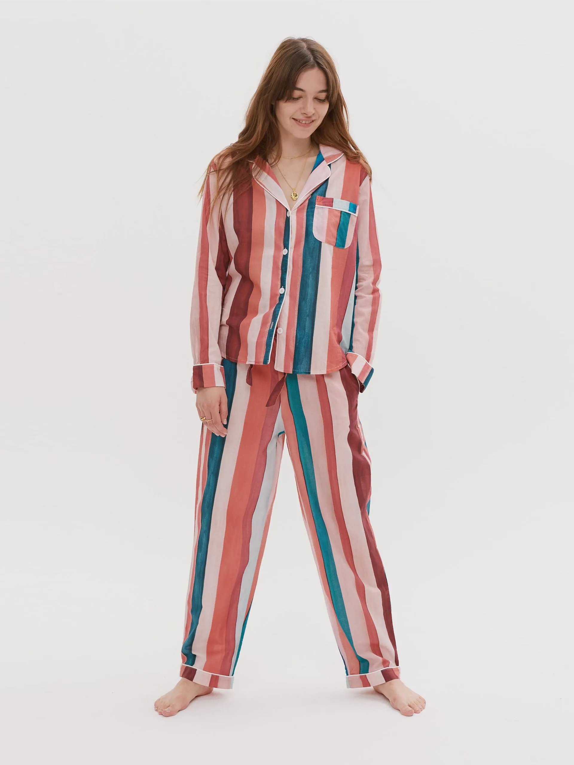 Long pyjama set stripe print multi