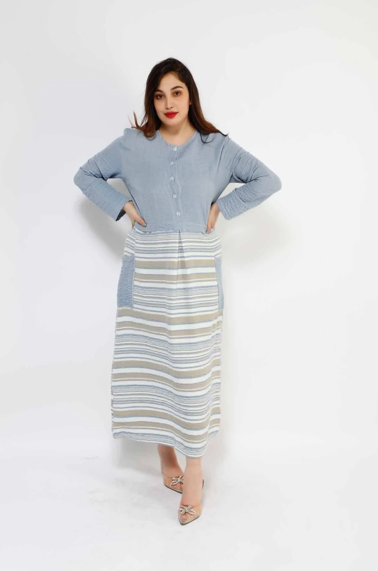 MAKKA 2 POCKET AND STRIPE LONG DRESS 3043MK