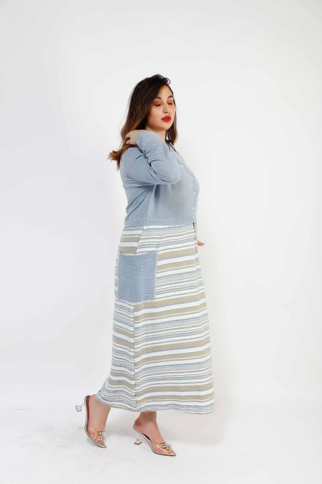 MAKKA 2 POCKET AND STRIPE LONG DRESS 3043MK